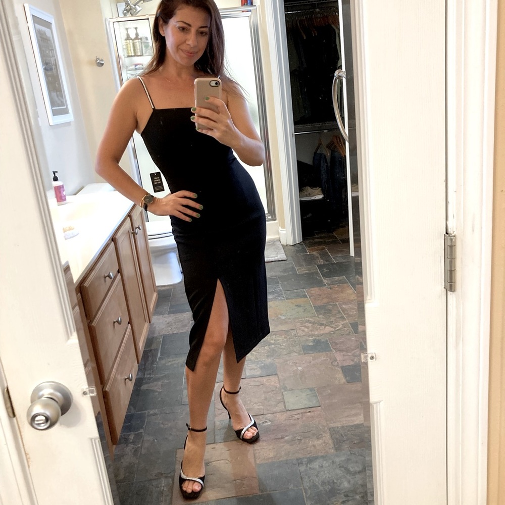 Express Black Midi Bodycon Dress with Front Slit